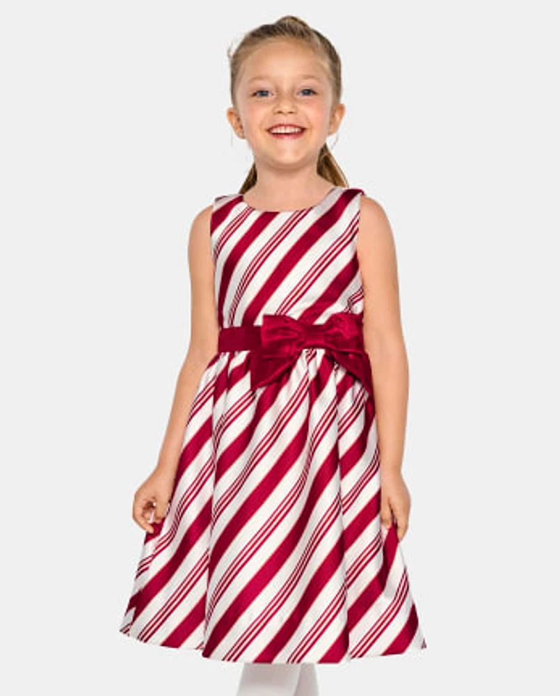 Girls Striped Jacquard Fit And Flare Dress - All Dressed Up