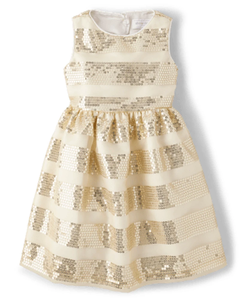 Girls Sequin Striped Fit And Flare Dress - All Dressed Up