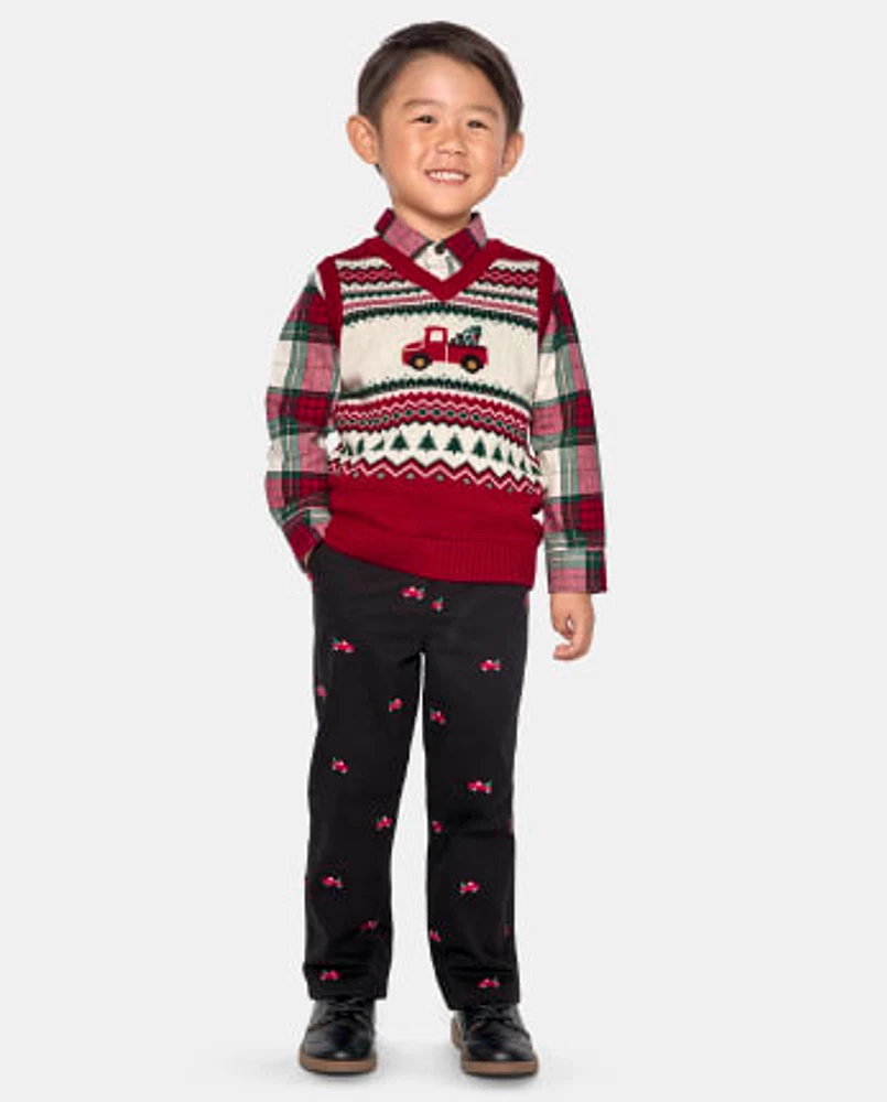 Boys Schiffli Truck Twill Chino Pants - Christmas Cabin