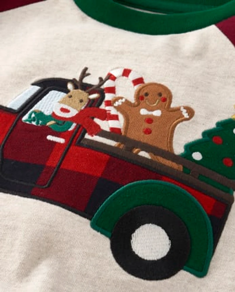 Boys Embroidered Truck Raglan Top - Christmas Cabin