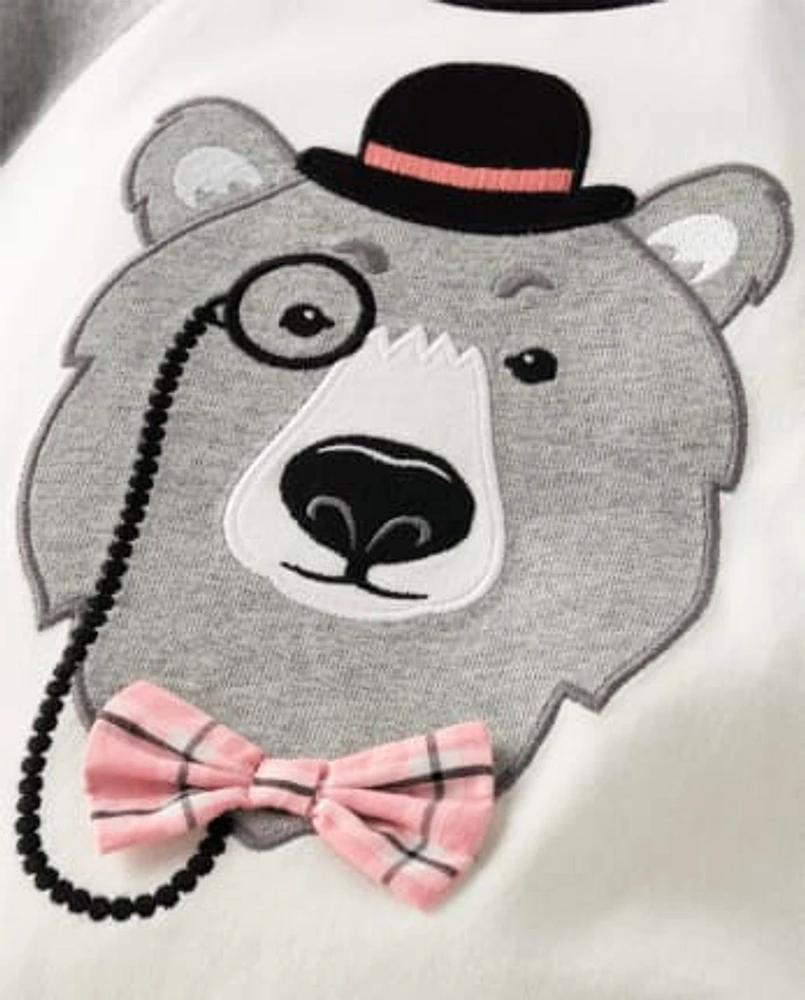 Boys Embroidered Bear Raglan Top - Ladies And Gentlemen