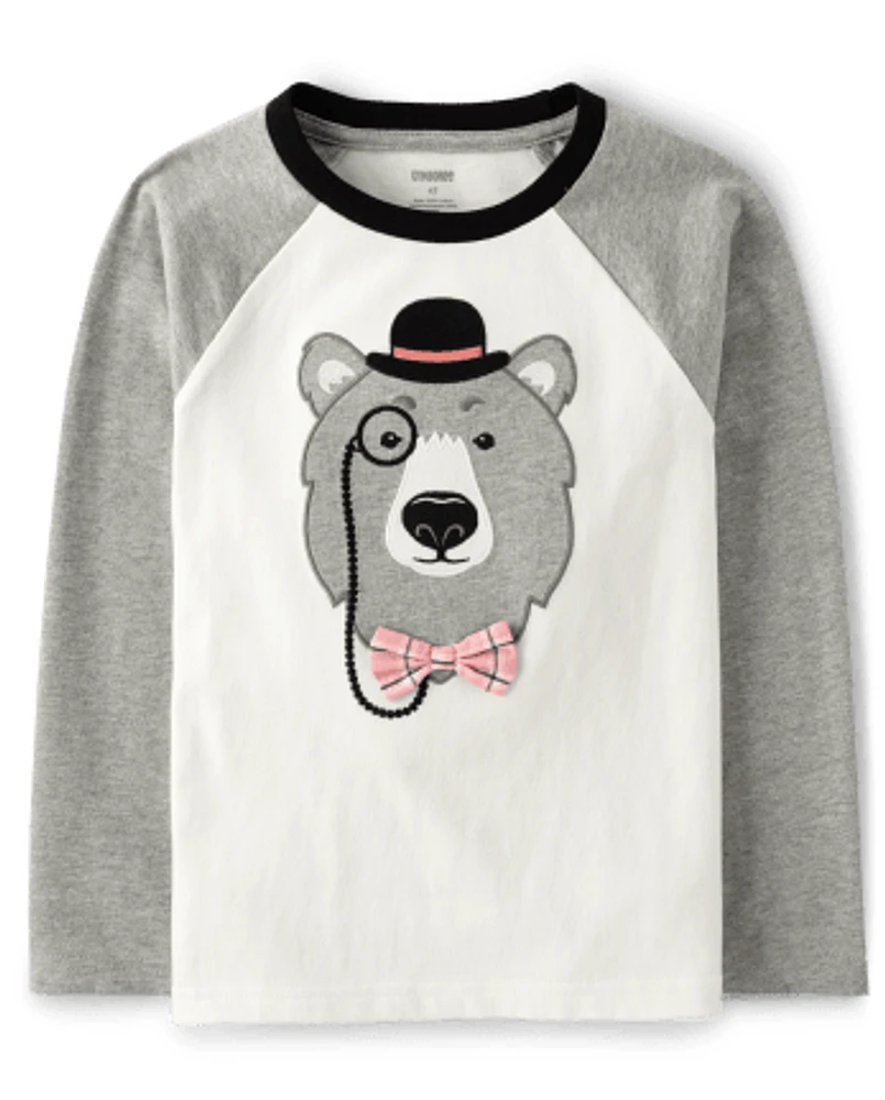 Boys Embroidered Bear Raglan Top - Ladies And Gentlemen