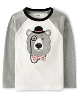 Boys Embroidered Bear Raglan Top - Ladies And Gentlemen