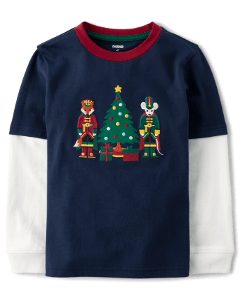 Boys Christmas Tree Layered Top - Nutcracker