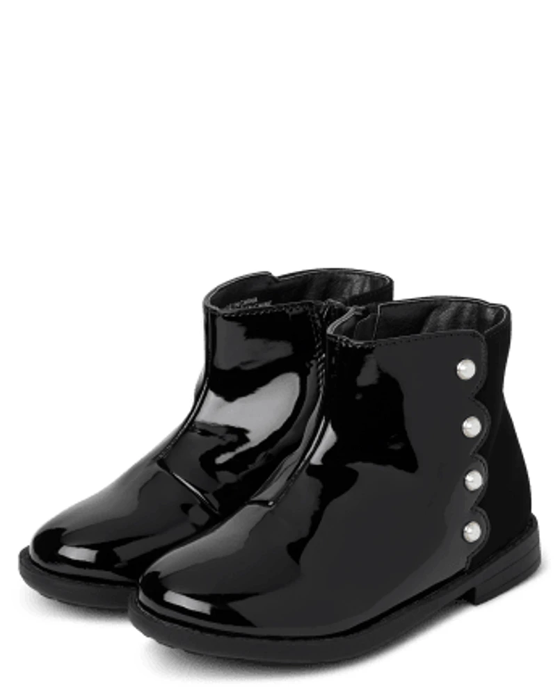 Girls Faux Patent Leather Pearl Boots - Ladies And Gentlemen