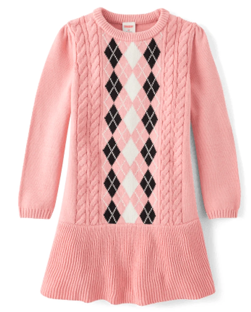 Girls Argyle Intarsia Peplum Sweater Dress - Ladies And Gentlemen