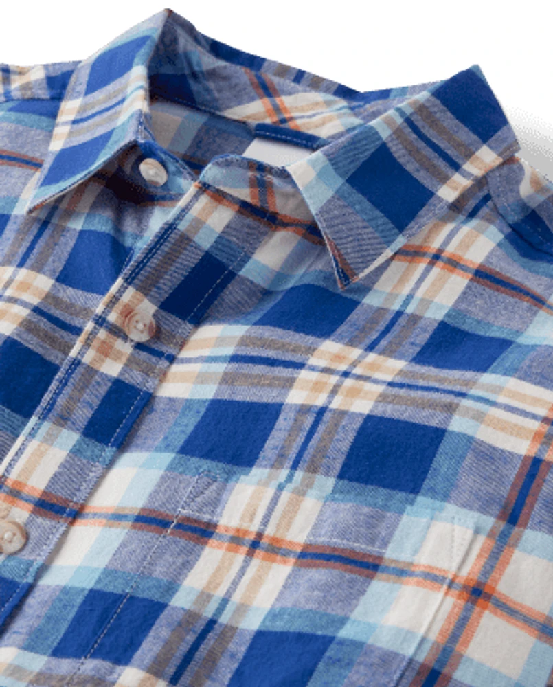 Mens Matching Family Plaid Twill Button Up Shirt