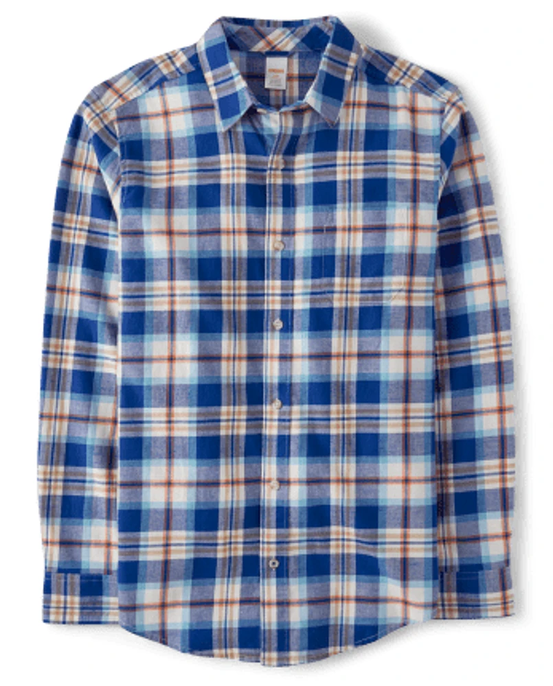 Mens Matching Family Plaid Twill Button Up Shirt