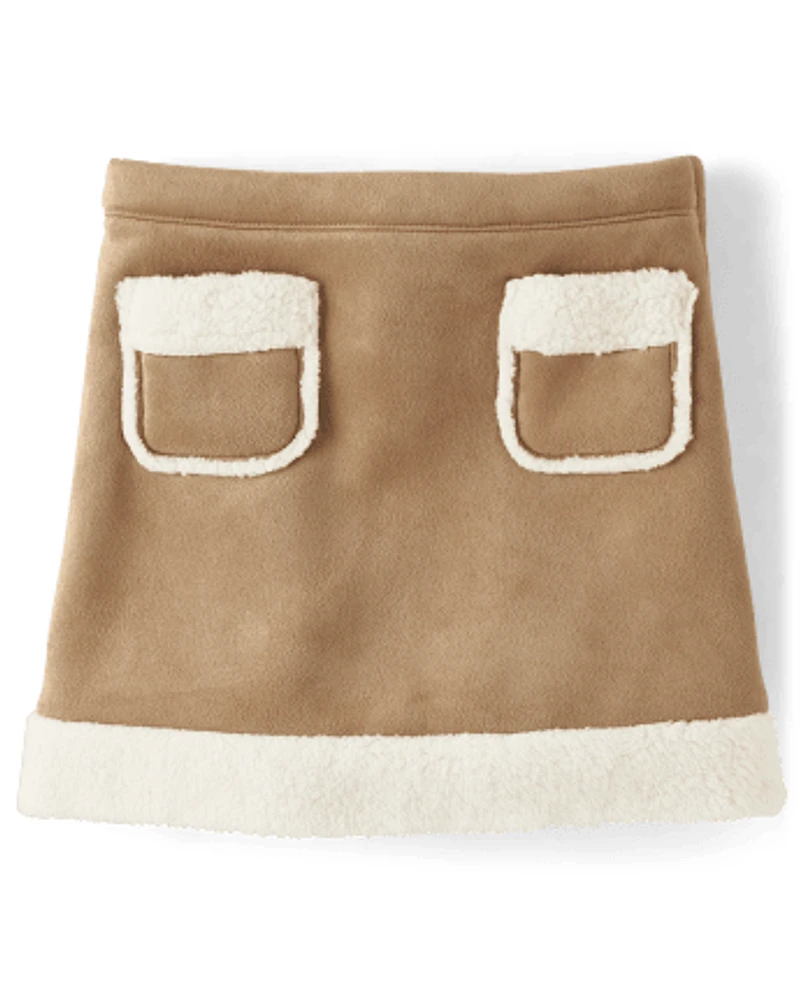 Girls Faux Suede Patch Pocket Skirt