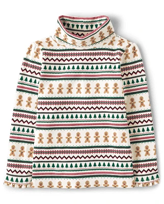 Girls Gingerbread Fairisle Turtleneck - Christmas Cabin