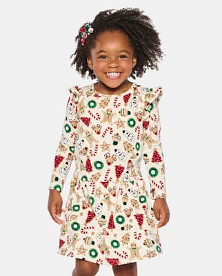 Girls Christmas Cookies Ruffle Dress - Cabin