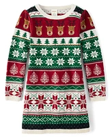 Girls Intarsia Fairisle Sweater Dress - Christmas Cabin