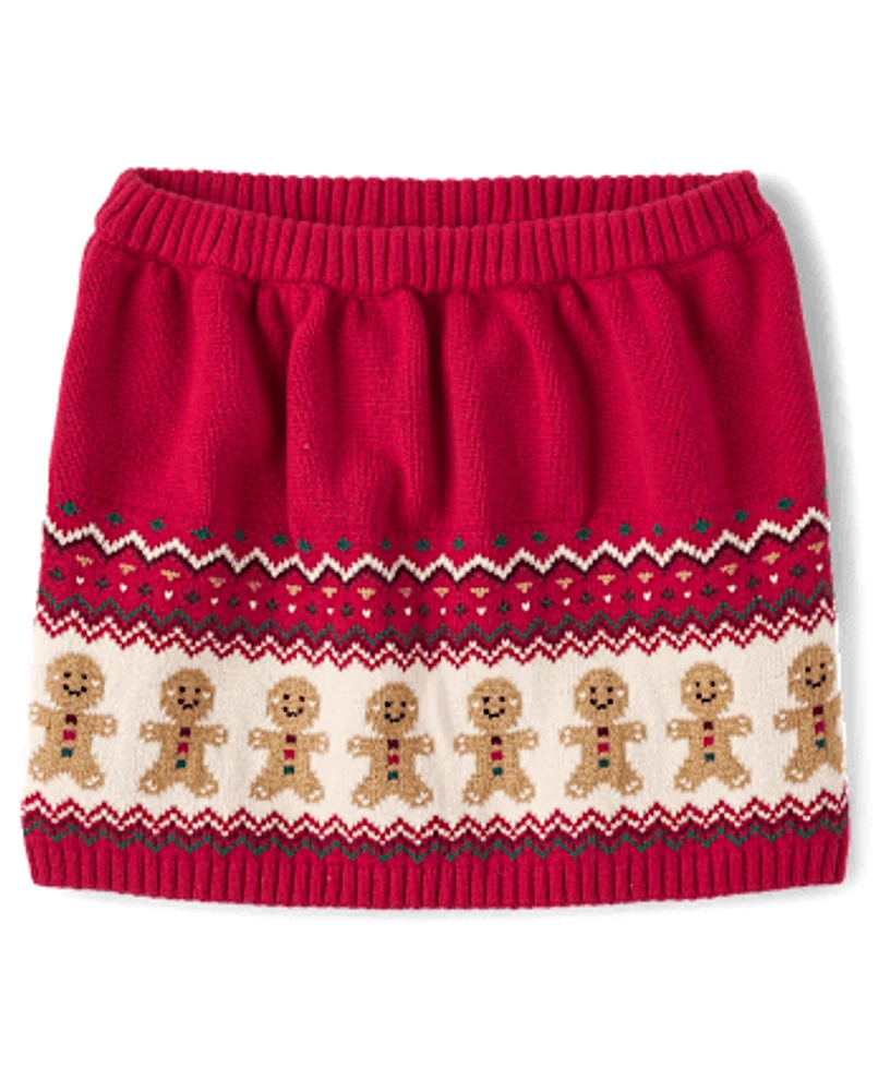 Girls Intarsia Gingerbread Fairisle Sweater Skirt - Holiday Express