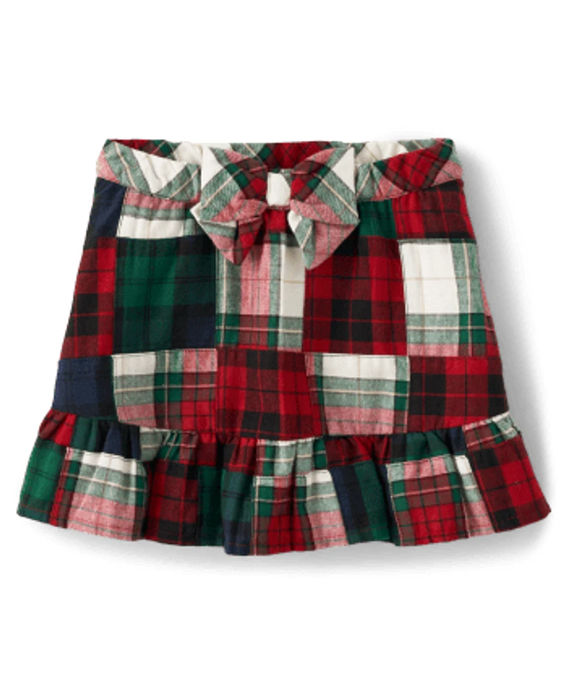 Girls Patch Plaid Flannel Skort - Christmas Cabin