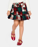 Girls Patch Plaid Flannel Skort - Christmas Cabin