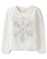 Girls Embroidered Snowflake Sweater - Silent Night