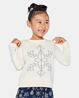 Girls Embroidered Snowflake Sweater - Silent Night