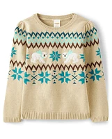 Girls Applique Polar Bear Fairisle Sweater - Nordic Adventure