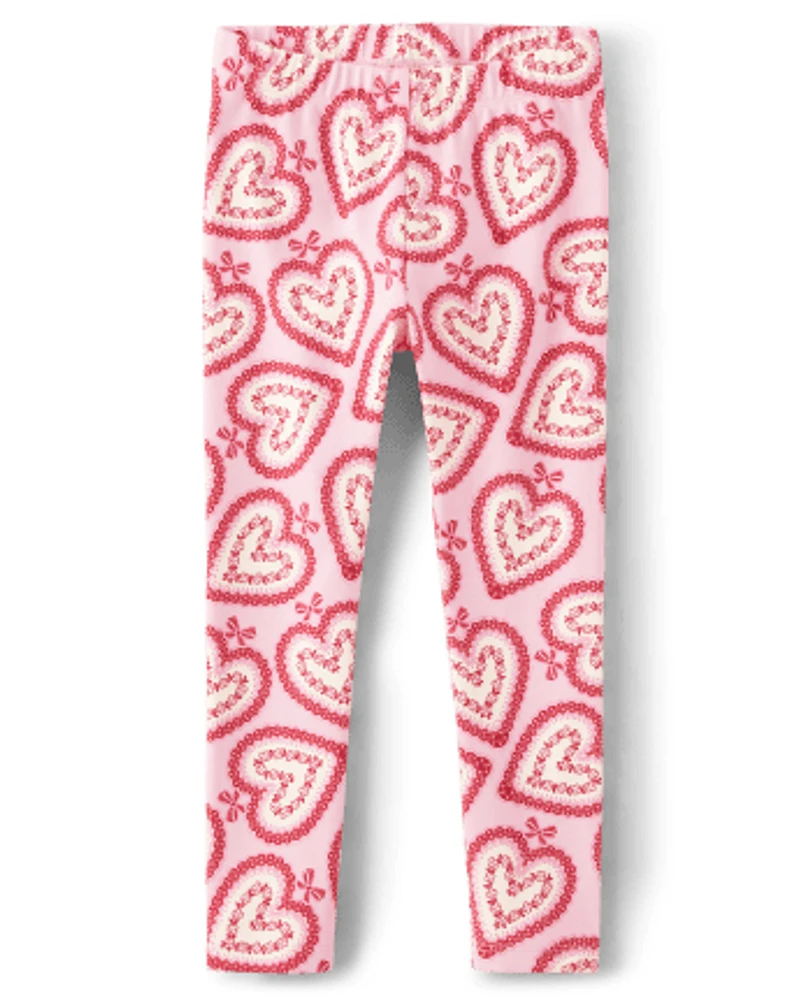 Girls Lace Heart Leggings - Valentine Cutie