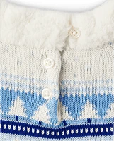 Robe-chandail à volants en jacquard flocon de neige pour fille