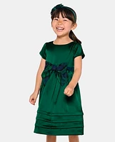 Girls Mommy And Me Plaid Bow Pintuck Dress - Nutcracker