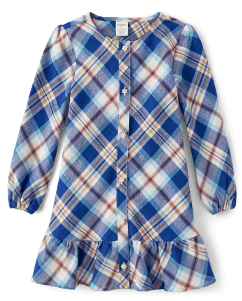 Girls Matching Family Plaid Twill Shirt Dress