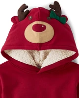 Girls Reindeer Fleece Hoodie - Holiday Express