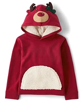 Girls Reindeer Fleece Hoodie - Holiday Express