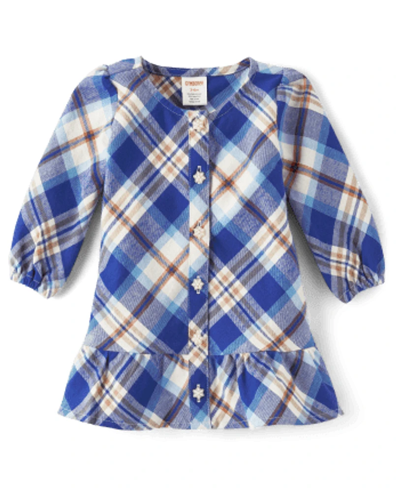 Baby Girls Matching Family Plaid Twill Shirt Dress