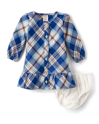 Baby Girls Matching Family Plaid Twill Shirt Dress