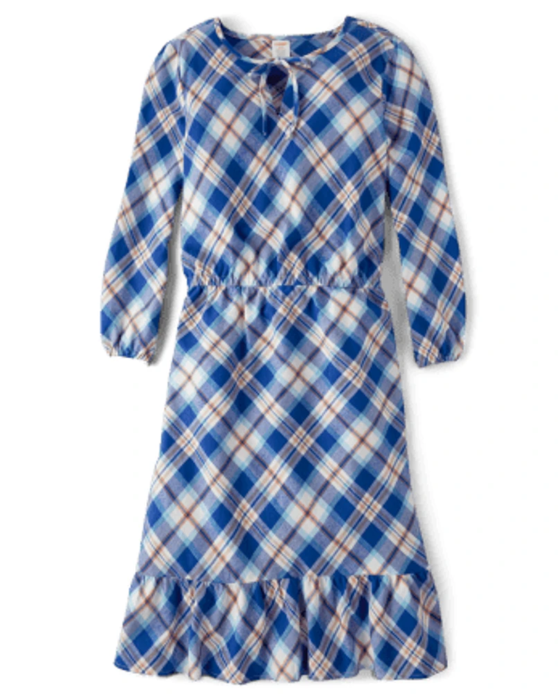 Womens Matching Family Plaid Twill Tiered Dress