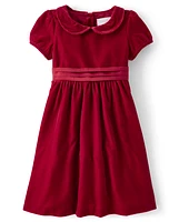 Girls Velvet Peter Pan Dress - All Dressed Up