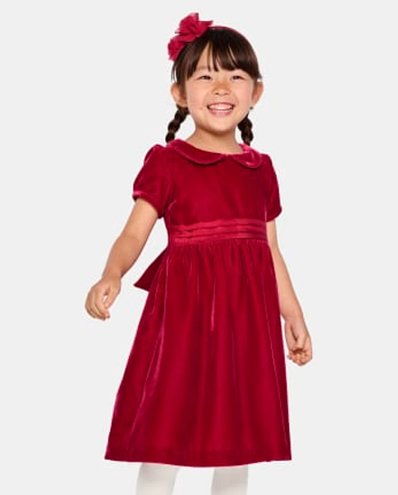 Girls Velvet Peter Pan Dress - All Dressed Up