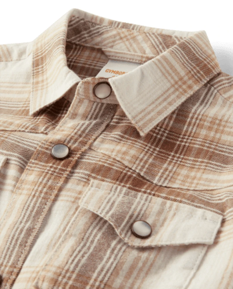 Chemise à carreaux en sergé avec boutons-pression sur le devant pour garçon - Rustic Ranch