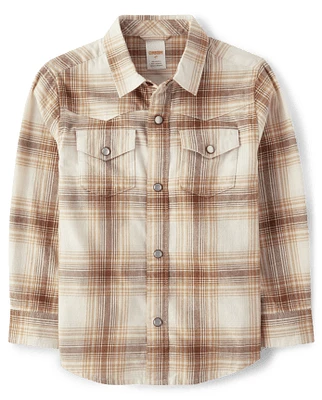 Chemise à carreaux en sergé avec boutons-pression sur le devant pour garçon - Rustic Ranch