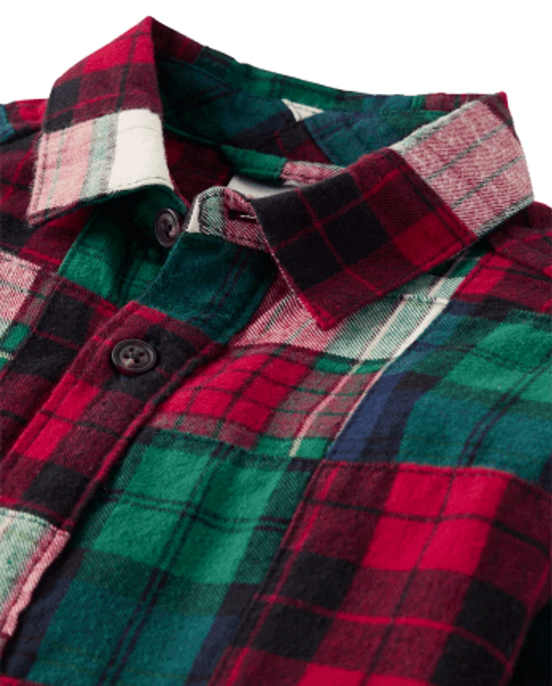 Boys Patch Plaid Shirt - Christmas Cabin