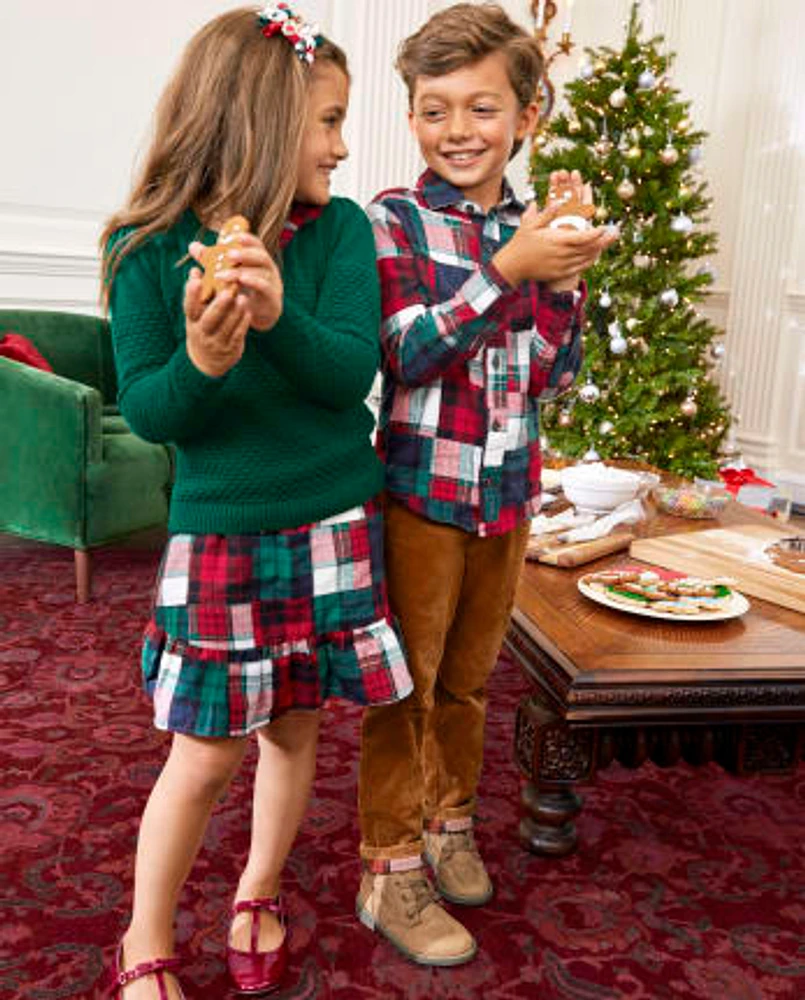 Chemise à carreaux avec patch pour garçon - Cabane de Noël