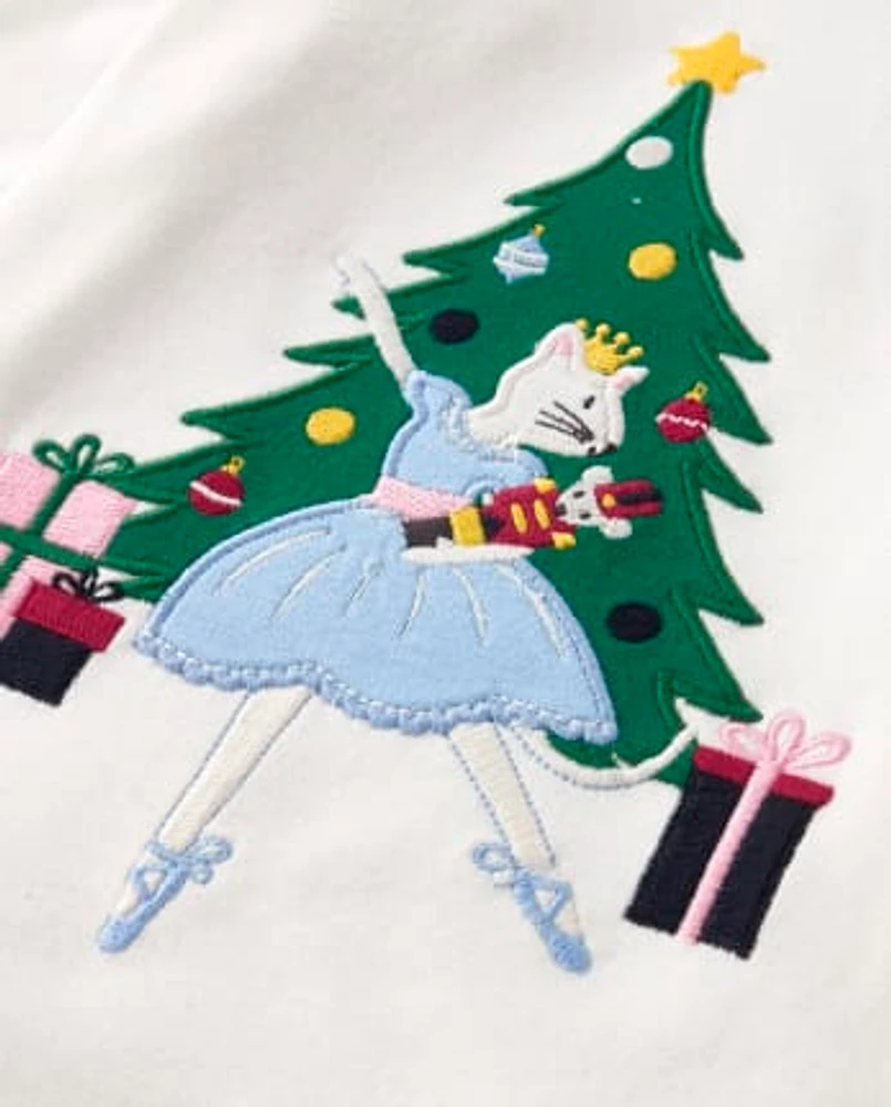 Girls Embroidered Ballerina Cat Ruffle Top - Nutcracker