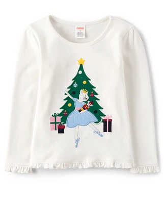 Girls Embroidered Ballerina Cat Ruffle Top - Nutcracker