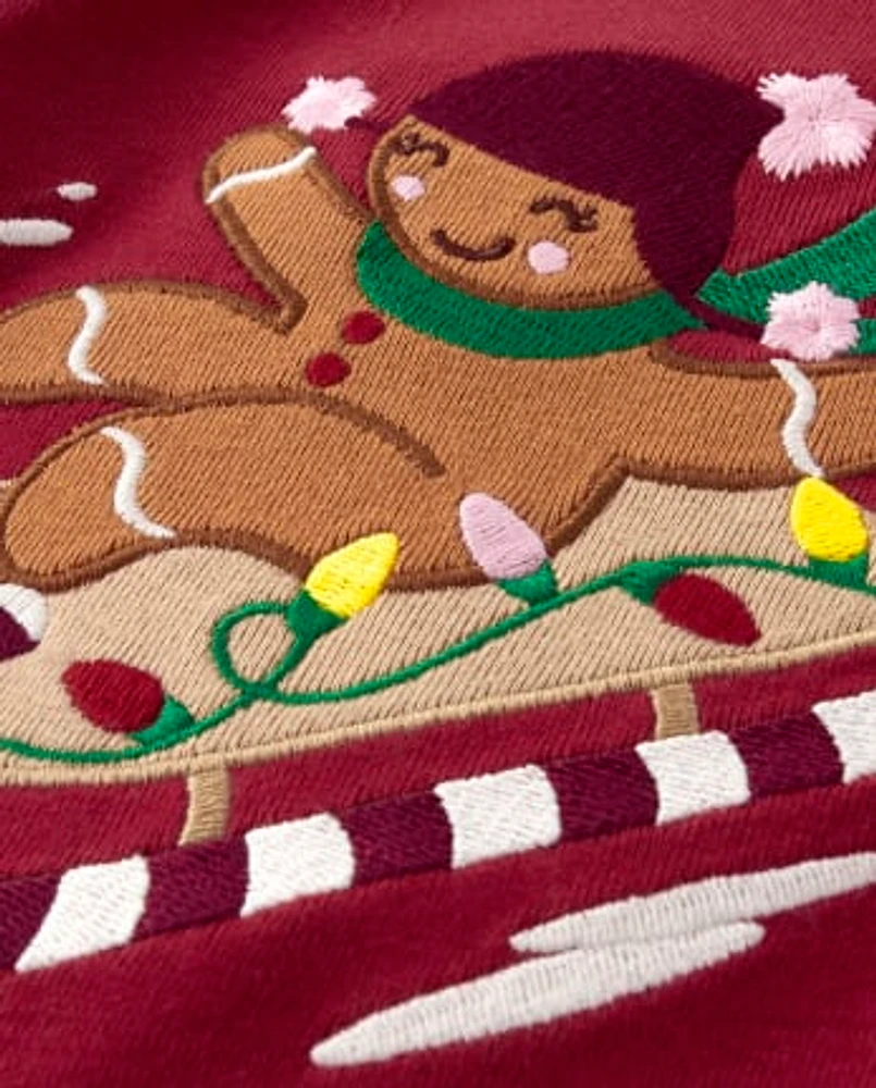 Girls Embroidered Gingerbread Sled Top - Christmas Cabin