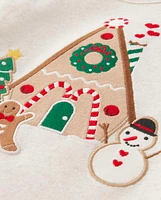 Girls Embroidered Gingerbread House Top - Christmas Cabin