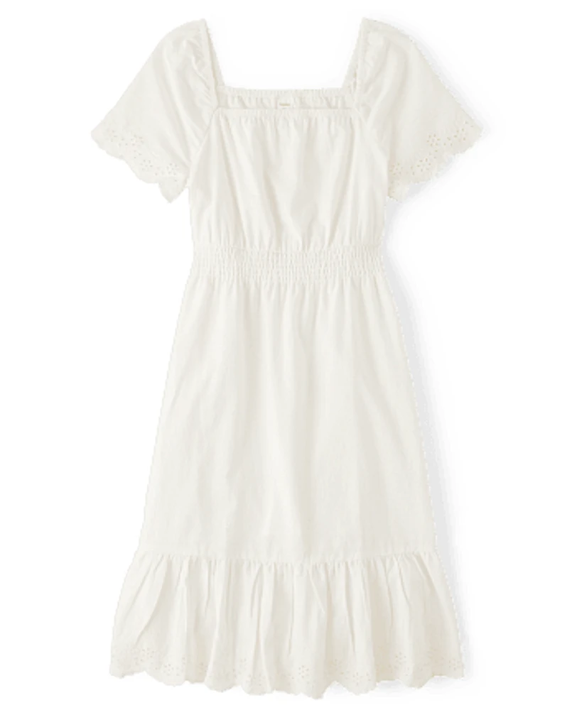 Womens Mommy And Me Eyelet Linen-Blend Tiered Dress