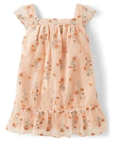 Girls Embroidered Floral Mesh Ruffle Dress - All Dressed Up