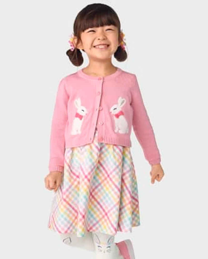 Girls Embroidered Bunny Cardigan - Garden Party