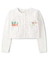 Girls Embroidered Bunny Cardigan - Garden Party