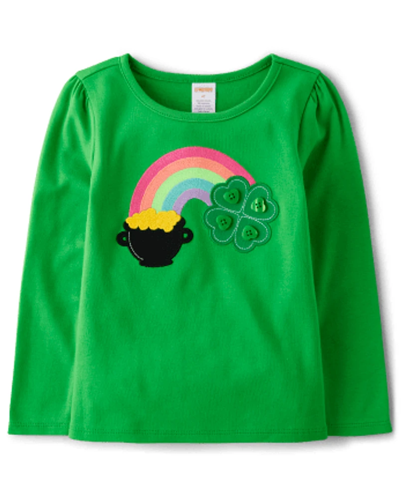 Girls Embroidered Shamrock Top - Little Leprechaun