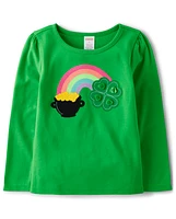 Girls Embroidered Shamrock Top - Little Leprechaun