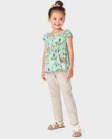 Girls Tie Linen-Blend Pull On Pants