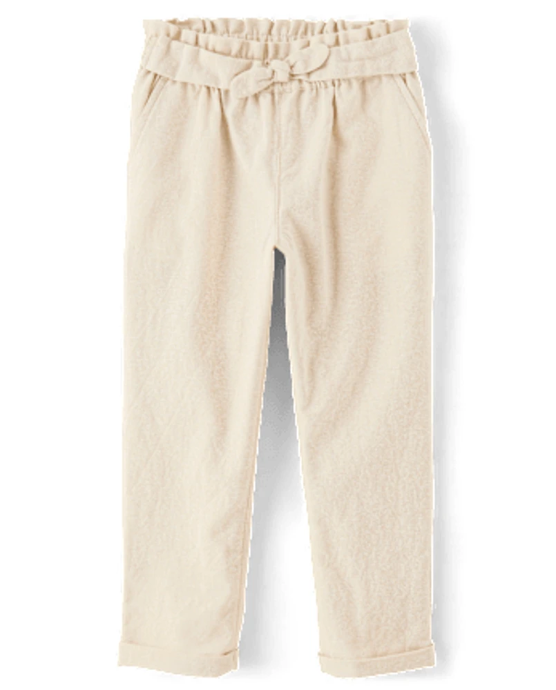 Girls Tie Linen-Blend Pull On Pants