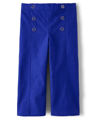 Girls Linen-Blend Cropped Wide Leg Pants - Italian Riviera